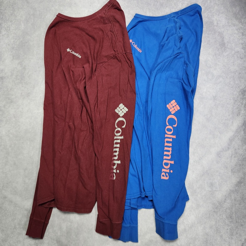 Columbia Mens XXL Long Sleeve Crew Neck T Shirt‎ Blue Maroon Bundle Lot of 2